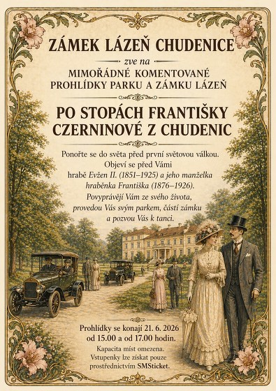 Plakát události Mimořádné komentované prohlídky parku a zámku Lázeň