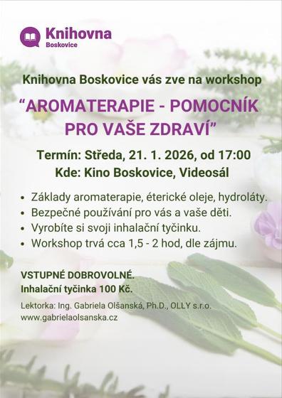 Plakát události Aromaterapie - pomocník pro vaše zdraví, Boskovice