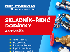 HTP Moravia s.r.o. nabízí práci na pozici Skladník-řidič do prodejního skladu v Třebíči - 1 směna v obci Třebíč