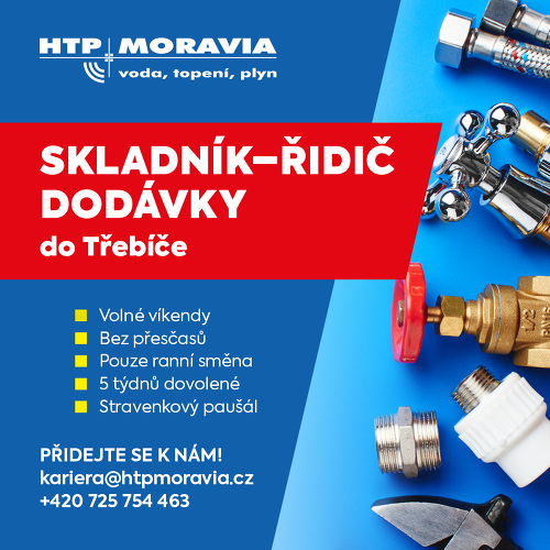 Skladník-řidič do prodejního skladu v Třebíči - 1 směna, Třebíč