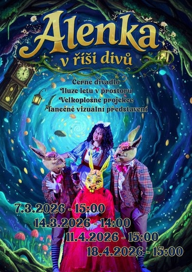 Plakát události Alenka v říši divů - černé divadlo