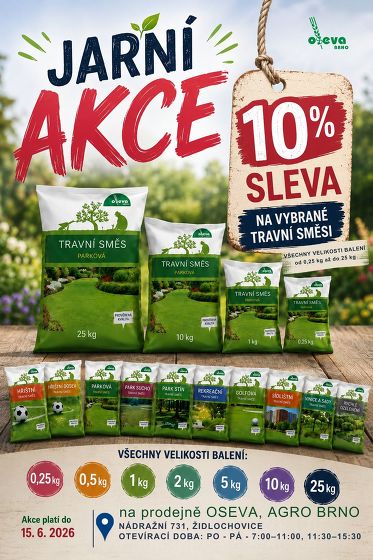 Plakát události Jarní akce na travní směsy OSEVA,AGRO Brno, Nádražní 731, Židlochovice