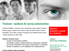 MANN+HUMMEL Service nabízí práci na pozici Trainee: výzkum & vývoj automotive v obci Nová Ves