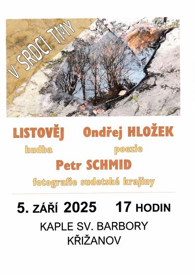 Plakát události V srdci tmy – koncert, poezie a fotografie sudetské krajiny