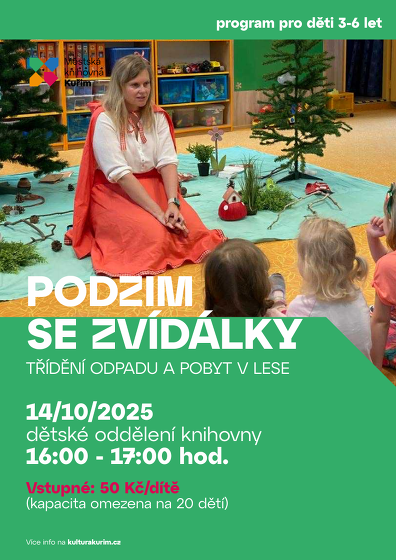 Plakát události PODZIM SE ZVÍDÁLKY | Třídění odpadu a pobyt v lese | pro děti 3-6 let