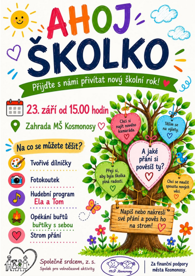 Plakát události Ahoj školko na zahradě MŠ Kosmonosy