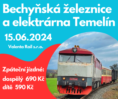 Plakát události Historickým vlakem do Bechyně a na prohlídku Temelína