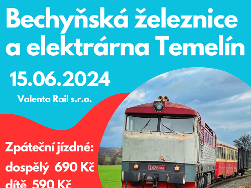 Plakát události Historickým vlakem do Bechyně a na prohlídku Temelína