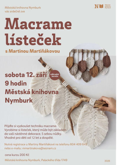 Plakát události Macrame lísteček s Martinou Martiňákovou