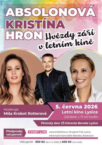 Plakát události Absolonová Kristína Hron Hvězdy září v letním kině