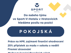 SPORT – V – HOTEL, s.r.o. nabízí práci na pozici Pokojská v obci Hrotovice