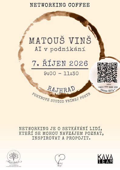 Plakát události Networking Coffee s Matoušem Vinšem