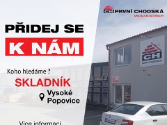 PRVNÍ CHODSKÁ s.r.o. nabízí práci na pozici SKLADNÍK (Vysoké Popovice) dovolená navíc!!! v obci Vysoké Popovice
