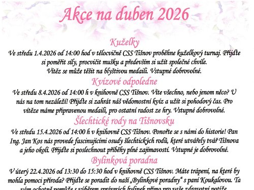 Plakát události Akce centrum sociálních služeb Tišnov duben