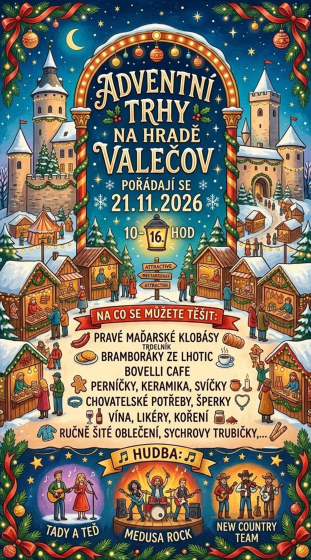 Plakát události Adventní trhy na Hradě Valečov