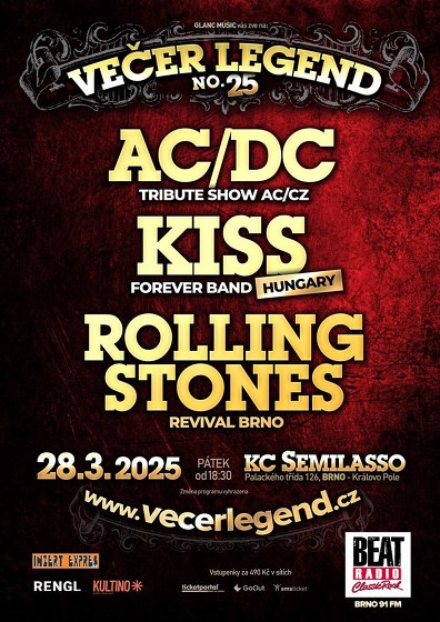 Plakát události Večer legend 25 - tribute bandy AC/DC, KISS a Rolling Stones