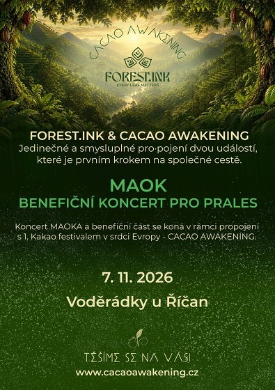 Plakát události CACAO AWAKENING - MAOK Benefiční koncert pro prales
