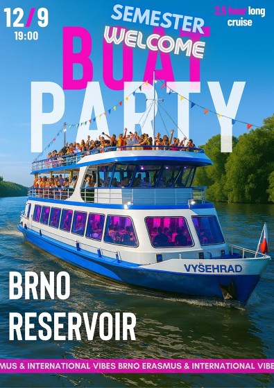 Plakát události Welcome semester Boat Party x Brněnská přehrada