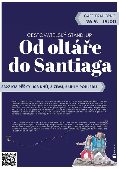Plakát události 3327km pěšky z pohledu muže a ženy (Od oltáře do Santiaga)