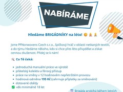 PFNonwovens nabízí práci na pozici Hledáme BRIGÁDNÍKY na léto! ☀️👷‍♀️👷‍♂️ v obci Znojmo