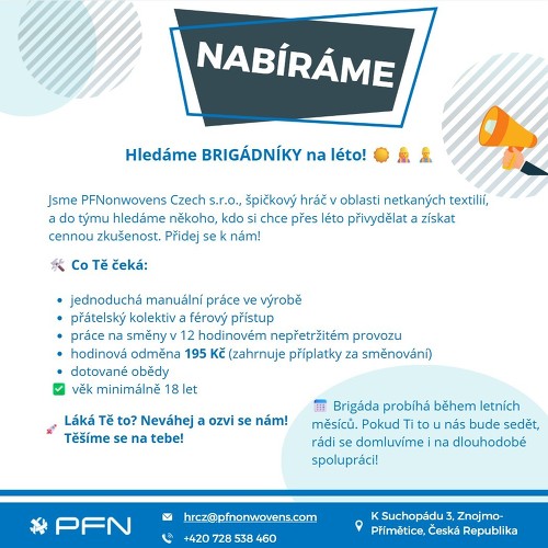 Hledáme BRIGÁDNÍKY na léto! ☀️👷‍♀️👷‍♂️, Znojmo