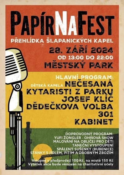 Plakát události PapírNaFest - minifestival šlapanických hudebníků