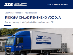 Bítešská dopravní společnost spol. s r. o. nabízí práci na pozici Řidič/ka chladírenského vozidla v obci Velké Meziříčí