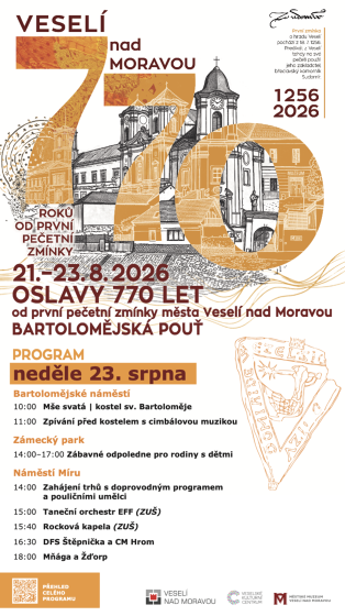 Plakát události Oslavy 770 let od první pečetní zmínky města Veselí nad Moravou / neděle - úterý