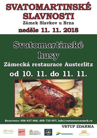 Plakát události Svatomartinské husy v Zámecké restauraci Austerlitz