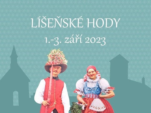 Plakát události LÍŠEŇSKÉ HODY 2023 (Aneta Langerová, Jelen, Docuku a Ateliér)