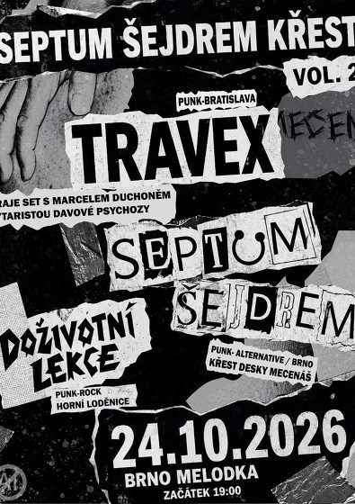 Plakát události Septum Šejdrem (křest), Travex, Doživotní lekce