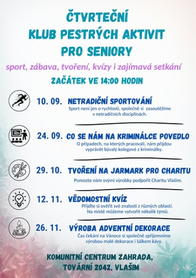 Plakát události Čtvrteční klub pestrých aktivit pro seniory - VÝROBA ADVENTNÍ DEKORACE