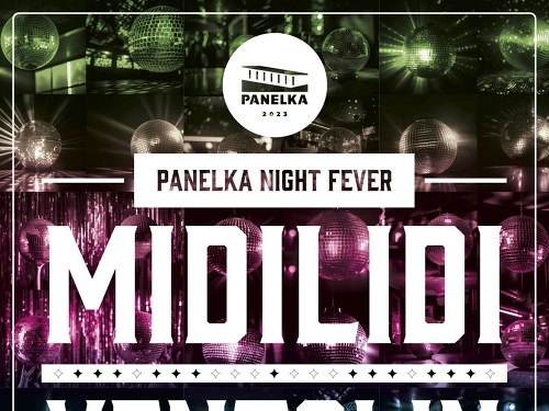Plakát události Panelka Night Fever s disko koulí v pozadí