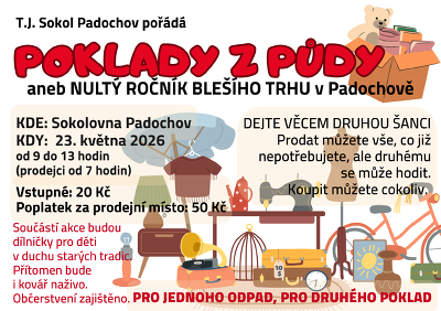 Plakát události Poklady z půdy aneb Nultý ročník blešího trhu v Padochově