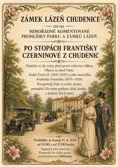 Plakát události Mimořádné komentované prohlídky parku a zámku Lázeň