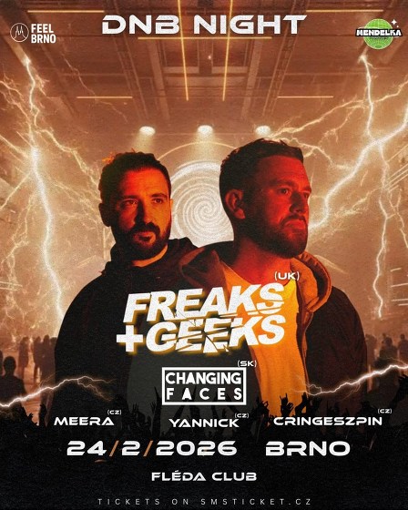 Plakát události DnB night x Freaks & Geeks live x Changing Faces x Fléda