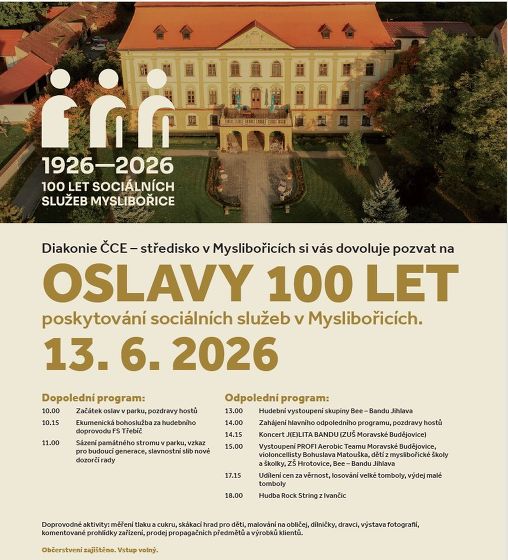 Plakát události Oslavy 100 let poskytování sociální péče v Myslibořicích