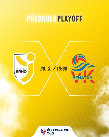 Plakát události Předkolo ČEZ extraligy mužů: Volejbal Brno - Benátky n. J.