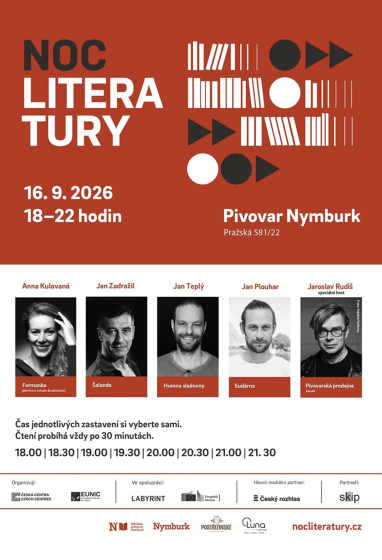Plakát události Noc literatury v nymburském pivovaru