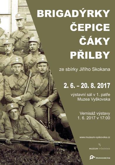 Plakát události Brigadýrky, čepice, čáky, přilby