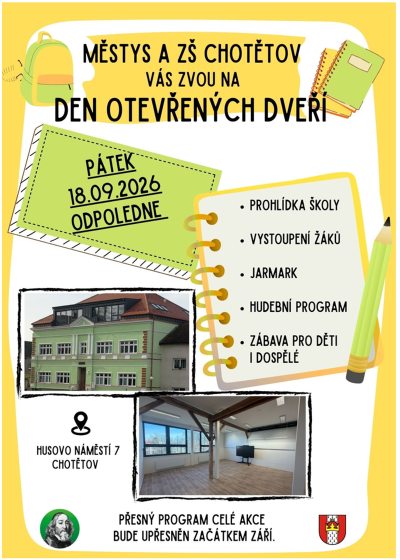 Plakát události Den otevřených dveří ZŠ Chotětov
