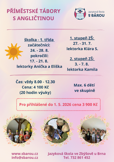 Plakát události Příměstský tábor s AJ pro předškoláky/1. třídu pokročilé