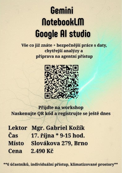 Plakát události Gemini a další nástroje od Google - prakticky, efektivně