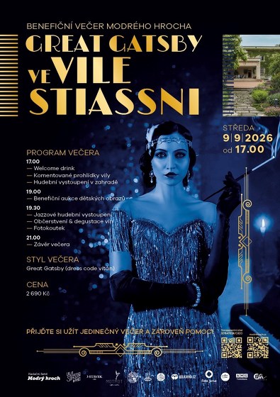 Plakát události Benefiční večer Modrého hrocha Great Gatsby ve Vile Stiassni
