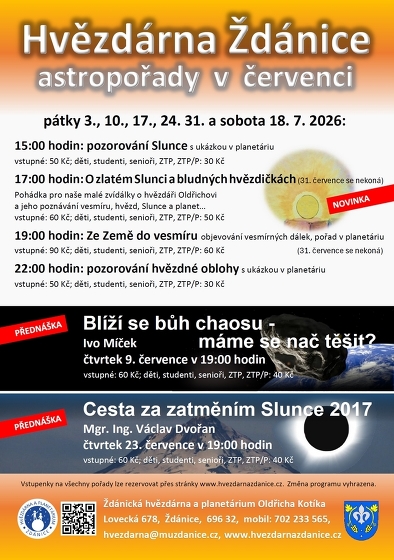 Plakát události Hvězdárna Ždánice: astropořady v červenci