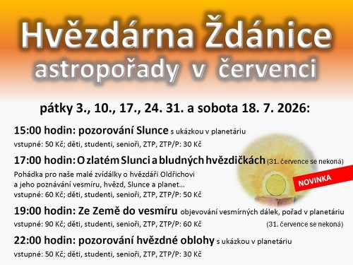 Plakát události Hvězdárna Ždánice: astropořady v červenci