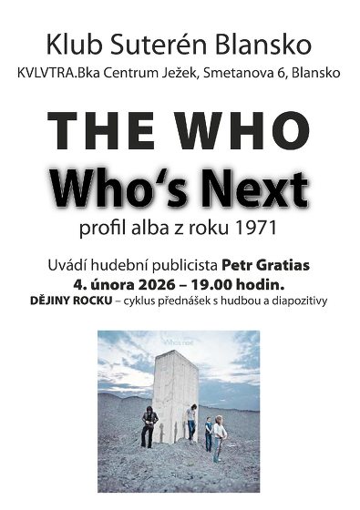 Plakát události Dějiny rocku - THE WHO (profil alba Who‘s Next z roku 1971)