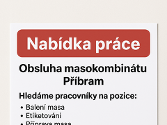 Julius nabízí práci na pozici Nabídka práce – Obsluha masokombinátu Příbram v obci Příbram
