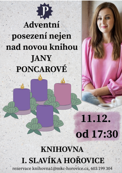 Plakát události Adventní posezení nejen nad novou knihou Jany Poncarové