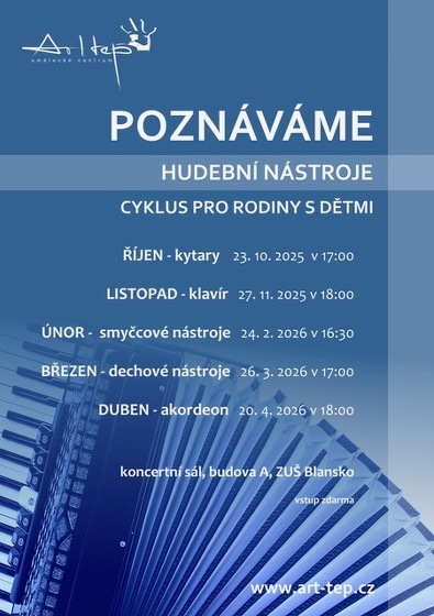 Plakát události POZNÁVÁME HUDEBNÍ NÁSTROJE ~ cyklus pro rodiny s dětmi